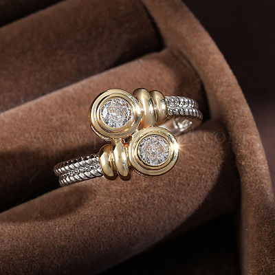 Плоские круглые латунные кольца с микропаве из прозрачных кубических цирконий для женщин FS-WGBC030-02-1