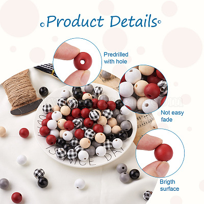 Расписные бусы из натурального дерева WOOD-YS0001-01-1