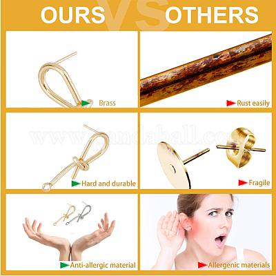 8 пара двухцветных латунных сережек-гвоздиков KK-FH0006-64-1