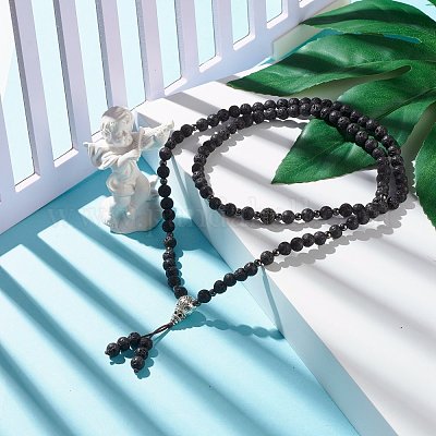 Колье из бусин из натурального лавового камня и кубического циркония NJEW-JN03760-1