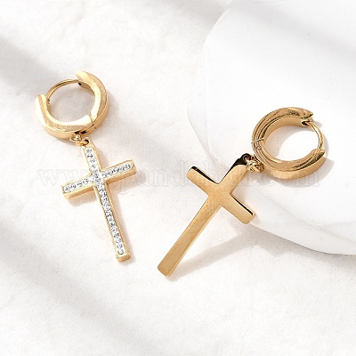 Серьги-кольца из полимерной глины с крестом 304 из нержавеющей стали EJEW-G453-11G-02-1