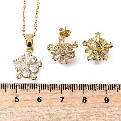 Комплекты серег-гвоздиков и ожерелий с подвесками из латуни с микропаве из прозрачных кубических цирконий SJEW-Z002-04G-1