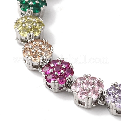 Ожерелья с цветочным звеном из латуни и циркония для женщин NJEW-B108-01P-03-1