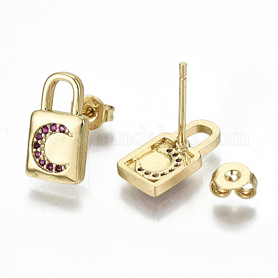 Серьги-гвоздики с замком из латуни с кубическим цирконием и микропаве EJEW-N011-27-NF-1