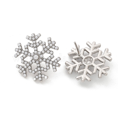 Серьги-гвоздики из искусственного жемчуга в форме снежинки и латуни EJEW-M077-03P-1