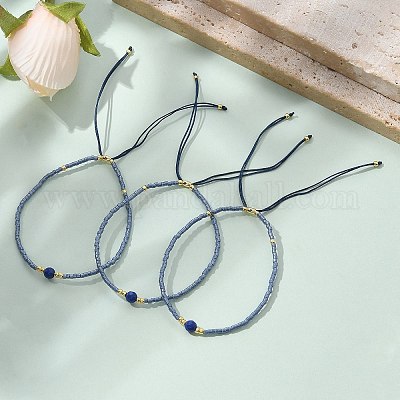 Регулируемые браслеты из бисера натурального лазурита BJEW-F391-A10-1