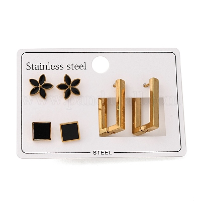 Комплект из серег-гвоздиков и колец из нержавеющей стали 304 для женщин EJEW-U063-05G-1