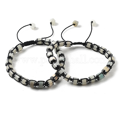 Регулируемые браслеты из плетеных бусин из натурального цветка амазонита и немагнитного синтетического гематита BJEW-Z090-01G-1