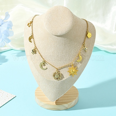 Звезда луна солнце 304 нержавеющая сталь кабель цепи ожерелья NJEW-FS00008-1