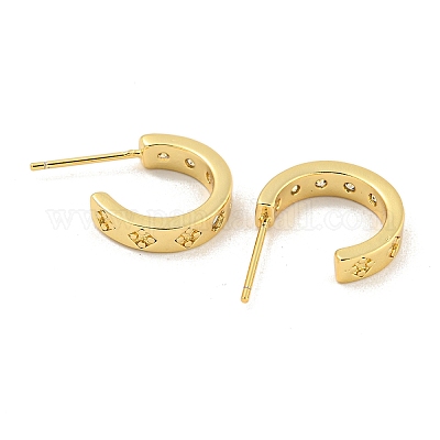 Серьги-гвоздики из латуни c-образной формы с микропаве и прозрачным фианитом EJEW-B061-01G-1