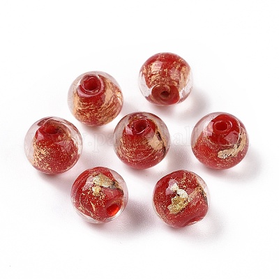 Бусины ручной работы золотой фольги стекла LAMP-C004-03B-1