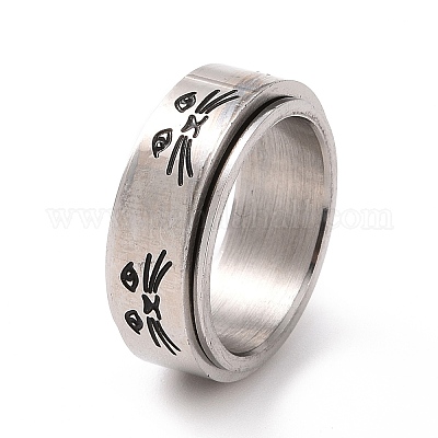 Вращающееся кольцо с черным эмалевым котом RJEW-I089-04P-1