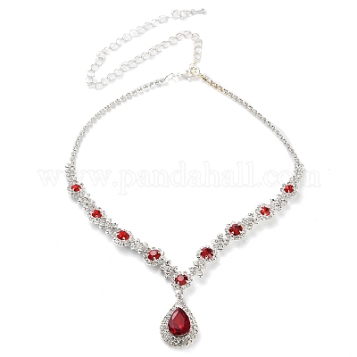 Комплекты из ожерелий и серег-гвоздиков из сплава со стразами в форме капли для женщин SJEW-U001-01P-03-1