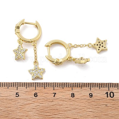 Серьги-кольца Huggie из латуни с прозрачным фианитом и прозрачным фианитом EJEW-K083-43G-1