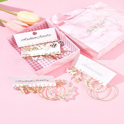 5 комплект из 5-х цветных комплектов серег-колец из сплава EJEW-FS0001-23B-1