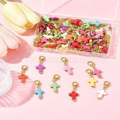 80 шт. синтетическая бирюза крест подвеска украшения HJEW-FS00038-1