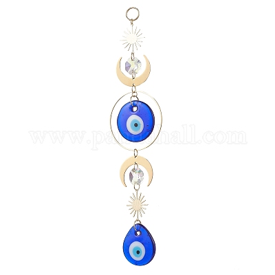 Плоские круглые и каплевидные подвесные ловцы солнца ручной работы с изображением сглаза HJEW-JM04404-1