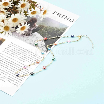 Латунная эмаль сглаз звено цепи ожерелья NJEW-JN03456-1