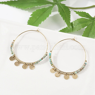 Серьги-люстры из нержавеющей стали 304 натурального бирюзового цвета EJEW-Z089-36G-01-1