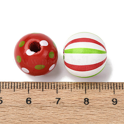 Рождественские печатные деревянные европейские бусы WOOD-Z007-02-1