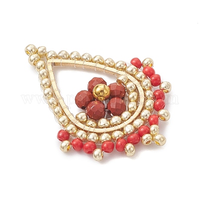 Подвески из натуральной красной яшмы с ограненными круглыми бусинами и стеклянными бусинами PALLOY-MZ01097-03-1