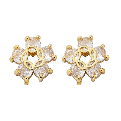 Серьги-гвоздики из латуни с микро-паве и прозрачным фианитом EJEW-U064-03D-G-1