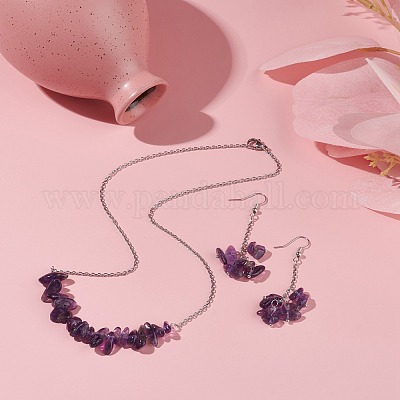 Набор украшений из бисера с кусочками натурального аметиста SJEW-JS01231-03-1