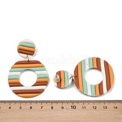 4 пара двухцветных сережек-гвоздиков в форме пончика из полимерной глины с железными штифтами EJEW-FI0003-02-1