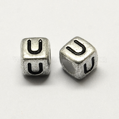 Античный посереброванный большой отверстие акрил письмо европейский бисер PACR-Q099-01U-1