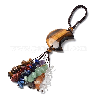 Луна натуральный тигровый глаз кулон украшения HJEW-R127-01C-1