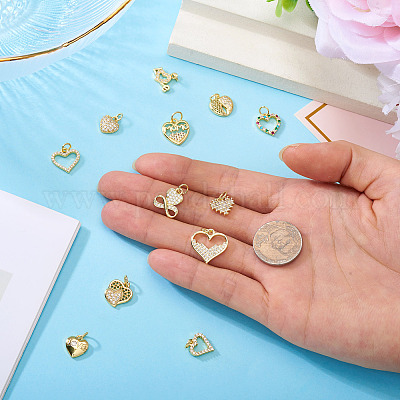 12 шт. 12 стиля латунные подвески с микропаве и кубическим цирконием KK-TA0002-31-1