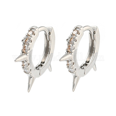 Серьга-кольцо из латуни с микропаве из кубического циркония EJEW-C102-10P-1