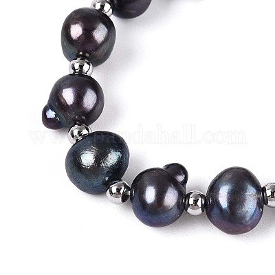 Регулируемые браслеты из натурального жемчуга с латунной цепочкой для женщин и девочек BJEW-T022-16B-1