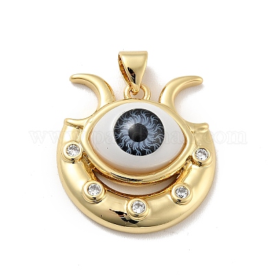 Сглаз с луной латунные подвески из прозрачного кубического циркония с микропаве KK-G419-10G-01-1