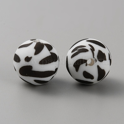 Круглые бусины из пищевого силикона с рисунком коровы SIL-WH0009-08D-1