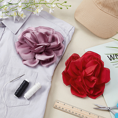 2 шт. 2-х цветные булавки-броши-цветы из полиэстера AJEW-FG0004-69-1