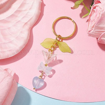 Стеклянные подвески с бантом и сердечком KEYC-JKC00691-04-1