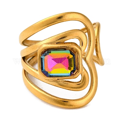 Кольцо-солитер из нержавеющей стали 304 со стразами RJEW-Q822-14G-1