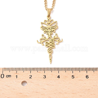 Ожерелья из полой нержавеющей стали 304 с подвеской в виде цветка лотоса в форме ом для йоги NJEW-Z073-02G-06-1