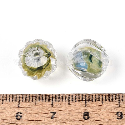 Фактурные внутренние бусины-лэмпворк ручной работы с цветком LAMP-T024-07C-1