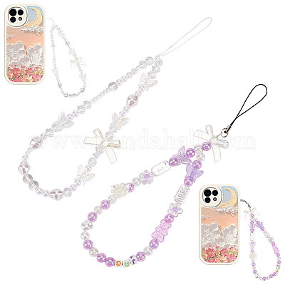Wr0001 2 шт. 2 стильных ремешка для мобильного телефона с бантом и жемчугом AJEW-WR0001-55-1