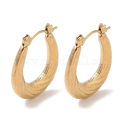 Текстурные овальные серьги-полукольца из нержавеющей стали 201 для женщин EJEW-G385-10G-1