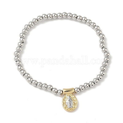 Браслеты с овальными подвесками из латуни BJEW-B148-03A-02-1