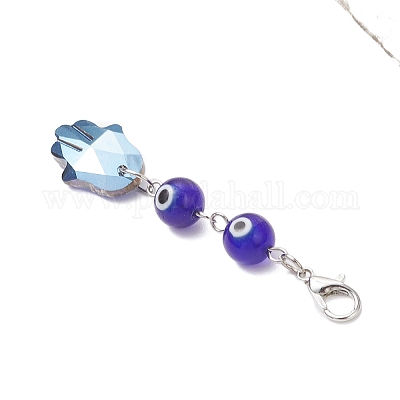 2 шт. 2-цветные подвесные украшения из гальванизированного стекла в виде хамсы HJEW-JM04232-1