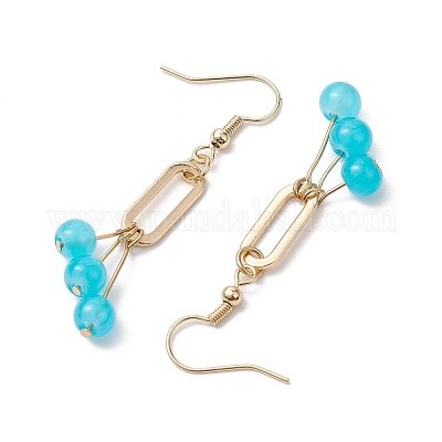 Имитация нефрита стекла болтающиеся серьги EJEW-JE05924-02-1