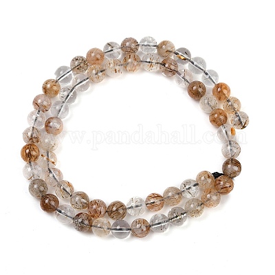 Нити бусин из рутилированного кварца из натурального черного золота G-H093-B03-6mm-1