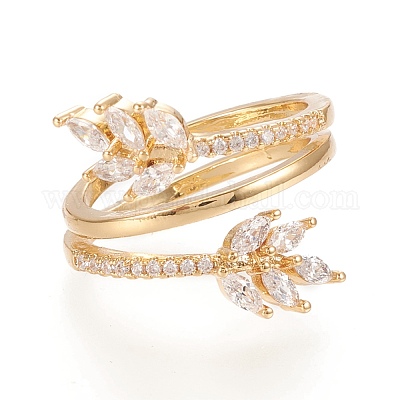 Регулируемые латунные кольца микро манжеты из прозрачного циркония RJEW-M133-01G-1