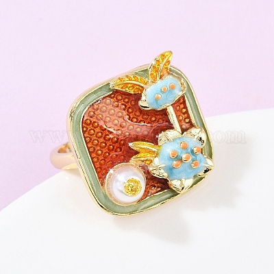 Латунные манжеты с оранжево-красной эмалью RJEW-C139-17D-G-1