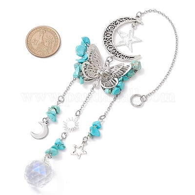 Подвесные украшения в форме полой луны из сплава бабочки HJEW-TA00173-02-1