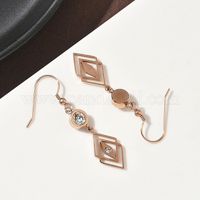 Серьги-подвески в форме ромба из нержавеющей стали 304 EJEW-Z129-12G-03-1